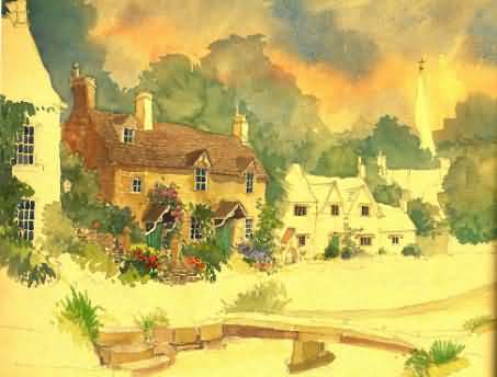 Watercolour of Lower Slaughter